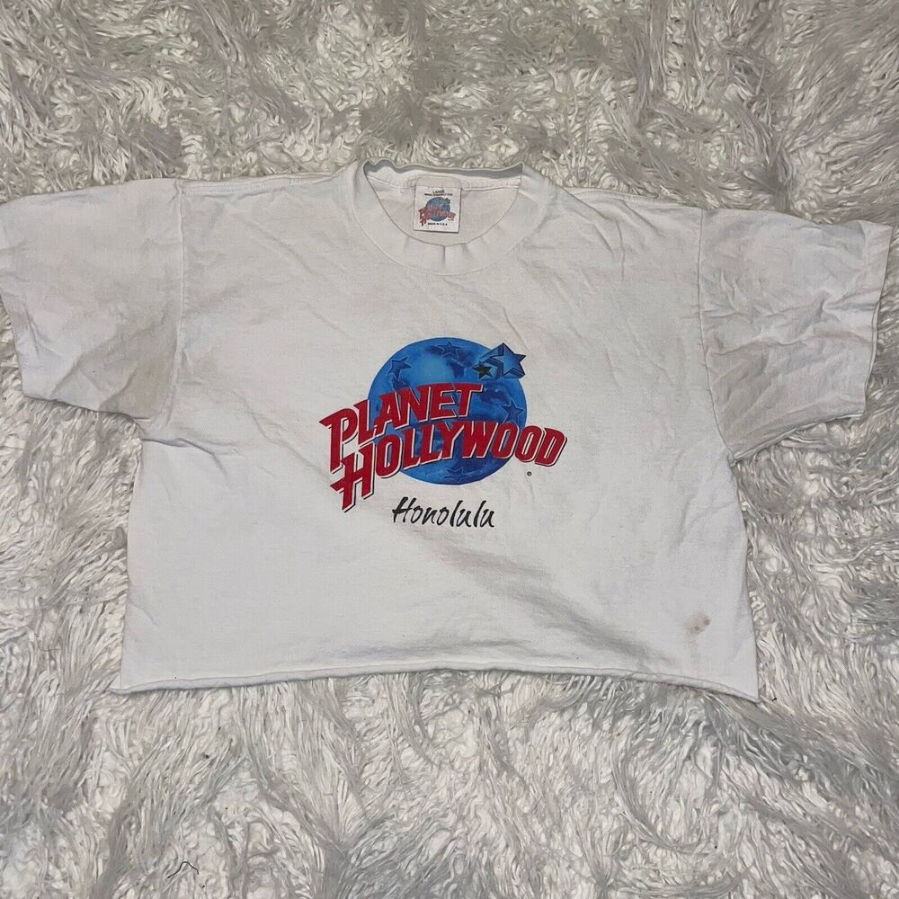 Vintage Planet Hollywood T Shirt Size Large Custom Cropped Cut Single Stitch